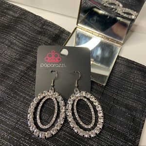 Paparazzi Accessories Deluxe Luxury White Oval Rhinestone Earrings Silver New